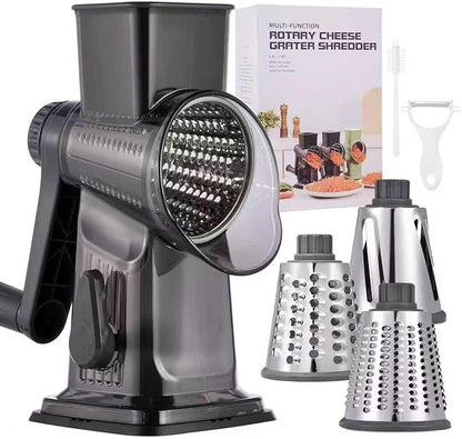 Rotary Cheese Grater with Handle Kitchen Shredder Slicer Grater Slicer Ice Shaver Cheese Vegetable Nuts Potato Zucchini Chocolate 3 Interchangeable Blades (Dark Grey TSP) by Ziweaye