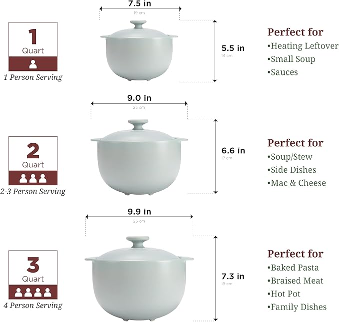 Minh Long 3.17 qt Porcelain Clay Pot for Cooking, Casserole Dish with Lid, Clay Pots for Cooking, Dutch Ovens for Stew, Soup, Steam, Oven & Microwave Safe, Heat Resistant (Vesta, 3.17 qt - Grey)