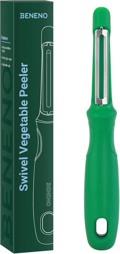 Beneno Swivel Vegetable Peeler, Razor-Sharp Smooth Peeling Potato Peelers with Stainless Steel Blades, Ergonomic Comfort Non-Slip Rubber Handle, Durable Kitchen Peelers with Potato Eye Remover, Green by Beneno