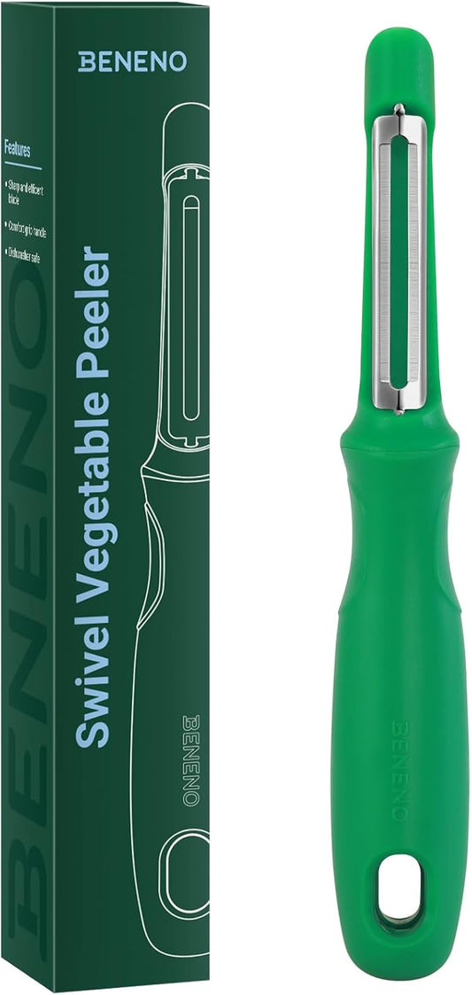 Beneno Swivel Vegetable Peeler, Razor-Sharp Smooth Peeling Potato Peelers with Stainless Steel Blades, Ergonomic Comfort Non-Slip Rubber Handle, Durable Kitchen Peelers with Potato Eye Remover, Green by Beneno