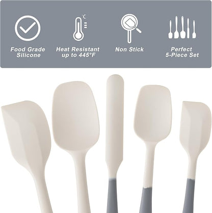 Silicone Spatula Set, 5 Piece Food Grade Rubber Spatulas for Baking, Cooking, and Mixing High Heat Resistant Non Stick Dishwasher Safe BPA-Free (Gray+White) - Image 3