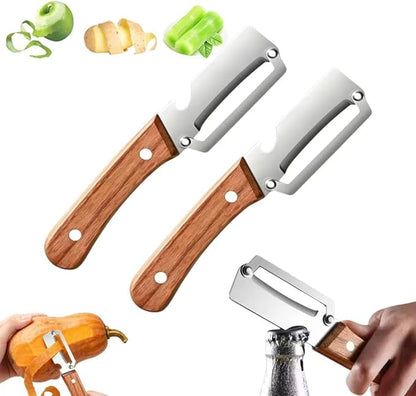 2 Pack Premium 2-in-1 Multi Functional Vegetable and Fruit Peeler with Bottle Opener, Wooden Handle, Stainless Steel Blade-Zero Snag, Smooth Glide Kitchen Tool for Potato, Carrot,Sugar Cane and More by Unknown
