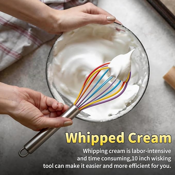 Silicone Whisk Set,Stainless Steel Handle Whisk 8" 10" 12" Rubber Whisks Cooking Non Scratch High Heat Resistant,Balloon Egg Beater for Whisking,Beating,Blending Ingredients,Mixing Sauces,Rainbow - Image 4