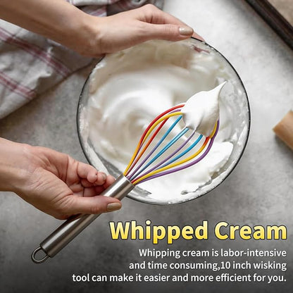 Silicone Whisk Set,Stainless Steel Handle Whisk 8" 10" 12" Rubber Whisks Cooking Non Scratch High Heat Resistant,Balloon Egg Beater for Whisking,Beating,Blending Ingredients,Mixing Sauces,Rainbow - Image 4
