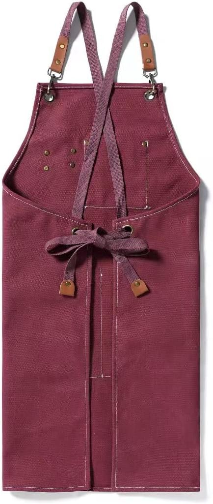 Tosewever Canvas Cross Back Chef Cotton Aprons for Men Women with Large Pockets - Image 3