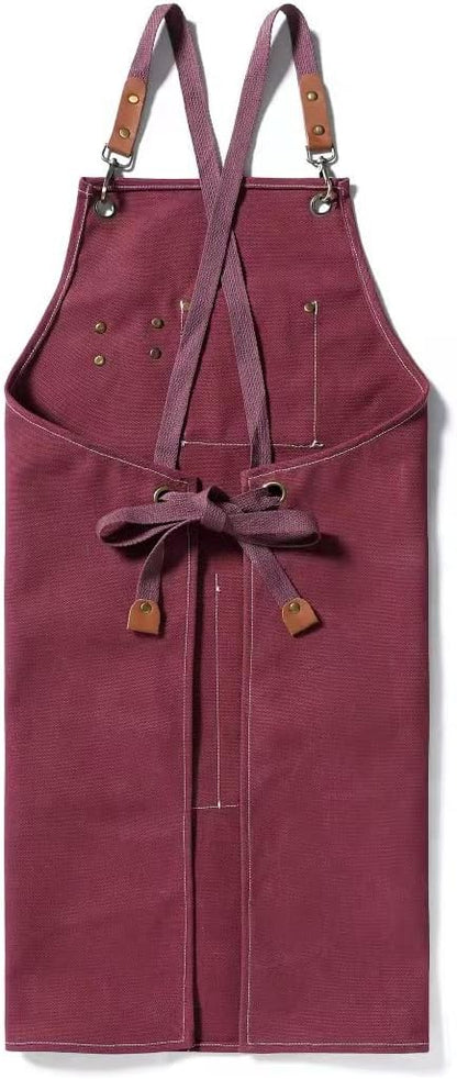 Tosewever Canvas Cross Back Chef Cotton Aprons for Men Women with Large Pockets - Image 3