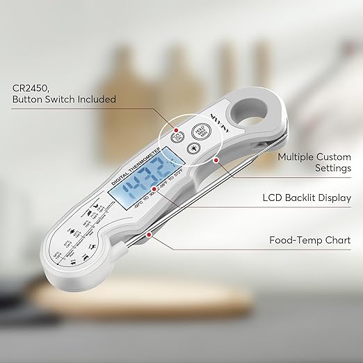 Meat Thermometer Digital - Fast Instant Read Food Thermometer for Cooking, Candy, Outside Grill, and Roast, Digital Food Thermometer with Backlight LCD & Calibration - Grey/Silver - Image 3