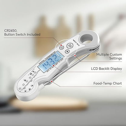 Meat Thermometer Digital - Fast Instant Read Food Thermometer for Cooking, Candy, Outside Grill, and Roast, Digital Food Thermometer with Backlight LCD & Calibration - Grey/Silver - Image 3