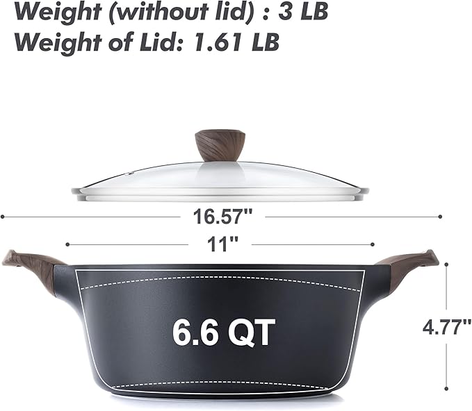 SENSARTE Nonstick Stock Pot with Lid, 2.6/4.5/6.6/8.5 QT Soup Pot Casserole Pot, Healthy Pasta Pot, Large Deep Cooking Pot, Big Sauce Pot Stew Pot, Induction Compatible, PFOA PFOS APEO Free, Black - Image 6
