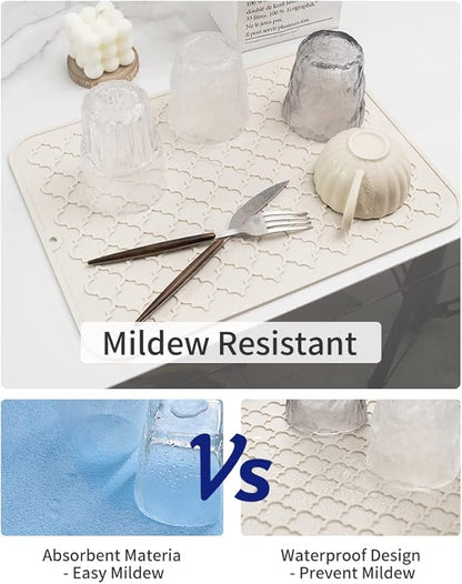 AMOAMI-Dish Drying Mats for Kitchen Counter-Silicone Dish Drying Mat-Kitchen Dish Drying Pad Heat Resistant Mat-Kitchen Gadgets Kitchen Accessories Kitchen Small Appliances(16" x 18", BEIGE) - Image 3