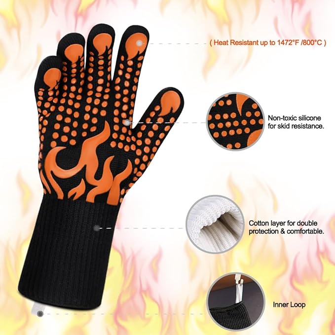 Comsmart BBQ Gloves, 1472°F Heat Resistant Grilling Gloves Silicone Non-Slip Oven Gloves Long Kitchen Gloves for Barbecue, Cooking, Baking, Short, Orange - Image 4