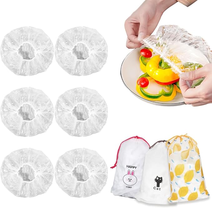 300PCS Plastic Elastic Bowl Covers Reusable,Food Storage Covers with Elastic Bowl Covers for Leftover, Plastic Covers for Bowls Fresh Keeping Bags for Family Outdoor Picnic (300-PCS) - Image 7