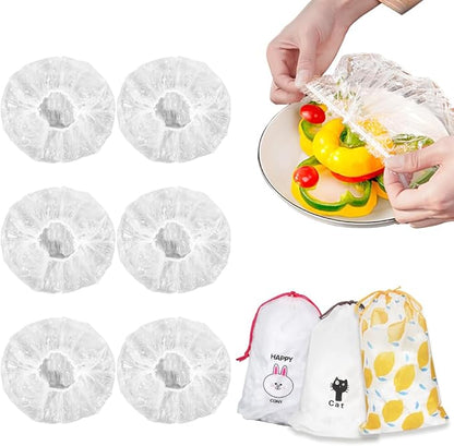 300PCS Plastic Elastic Bowl Covers Reusable,Food Storage Covers with Elastic Bowl Covers for Leftover, Plastic Covers for Bowls Fresh Keeping Bags for Family Outdoor Picnic (300-PCS) - Image 7