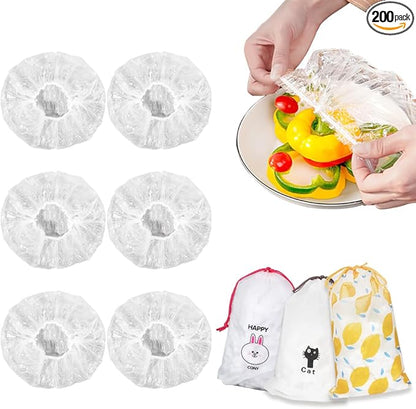 300PCS Plastic Elastic Bowl Covers Reusable,Food Storage Covers with Elastic Bowl Covers for Leftover, Plastic Covers for Bowls Fresh Keeping Bags for Family Outdoor Picnic (300-PCS) by DIQIUREN