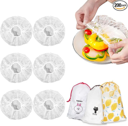 300PCS Plastic Elastic Bowl Covers Reusable,Food Storage Covers with Elastic Bowl Covers for Leftover, Plastic Covers for Bowls Fresh Keeping Bags for Family Outdoor Picnic (300-PCS) by DIQIUREN