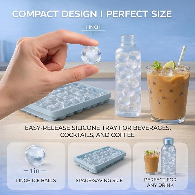 WIBIMEN Ice Cube Tray with Lid and Bin - Round Ice Trays for Freezer with Lid - Ice Cube Trays for Freezer with Ice Container (1"-2PACK Blue) - Image 7