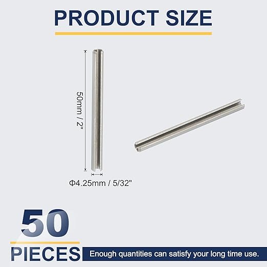 PATIKIL Slotted Spring Pin, 50 Pcs 5/32" x 2" (4.25mm x 50mm) 304 Stainless Steel Split Roll Pins Spring Dowel for Home Improvement Automotive Machine Repair, Silver