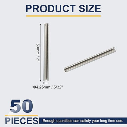 PATIKIL Slotted Spring Pin, 50 Pcs 5/32" x 2" (4.25mm x 50mm) 304 Stainless Steel Split Roll Pins Spring Dowel for Home Improvement Automotive Machine Repair, Silver