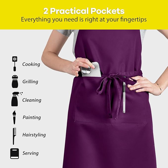 ROTANET Extra Large Apron for Men Adjustable Bib Aprons with 2 Pockets Cooking Kitchen Women Chef Water & Oil Resistant - Image 4