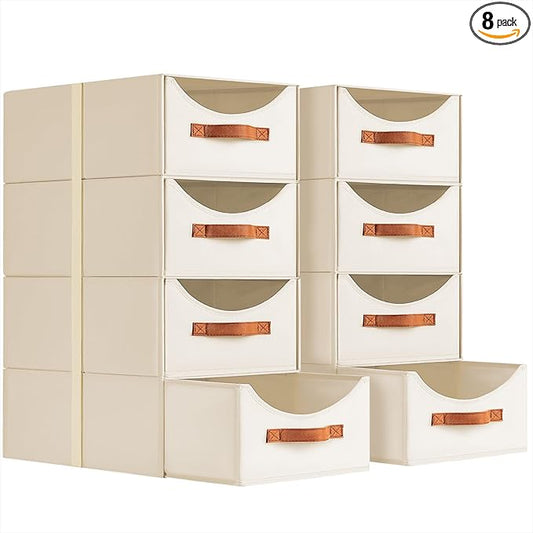 Homsorout Large Closet Storage Bins with Drawer, Fabric Bins for Organization, Collapsible Storage Drawers Organizer for Bedroom, Living Room, 8 Pack, Beige