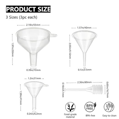 9 Pack Small Funnel Kit 3 Sizes with Droppers for Kitchen Bottles, Essential Oils, Capsules Pet Crafts - Image 2