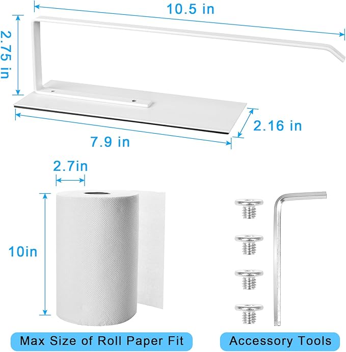Paper Towel Holder Magnetic, Magnetic Paper Towel Holder for Fridge, Toilet Paper Roll Holder Magnet Towel Rack Wall Mount Shelf Bar for Towels Rolls Bathroom RV Dorm Kitchen Wall Decor, White 2 Pack - Image 2