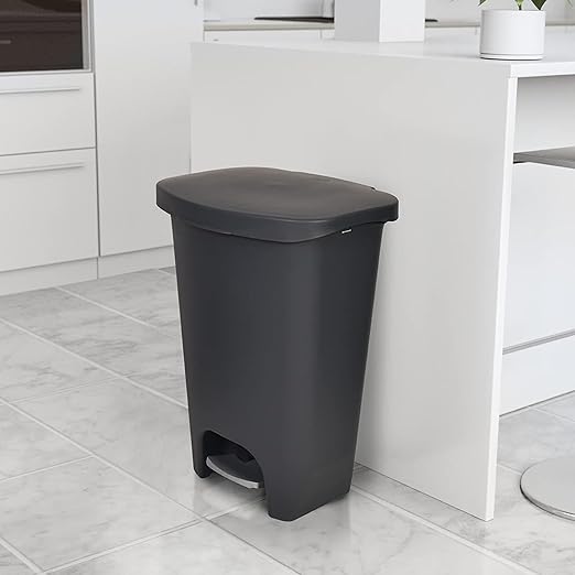 Glad 13 Gallon Trash Can 2 Pack | Plastic Kitchen Waste Bins with Odor Protection of Lid | Hands Free with Step On Foot Pedal and Garbage Bag Rings, 13 Gallon, Charcoal