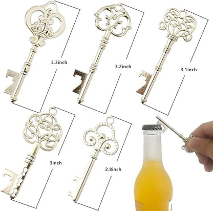 WODEGIFT 50pcs Vintage Skeleton Key Bottle Opener,Bridal Shower Favors,Wedding Favors Souvenir Gifts with Thank You Escort Tag and Key Chains (Silver,5 styles) - Image 5