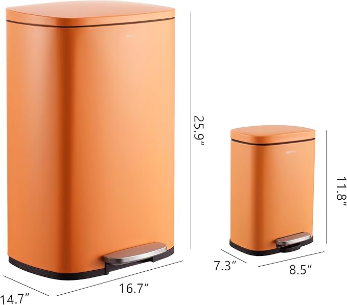 happimess HPM1006K Connor Rectangular 13-Gallon Trash Can with Soft-Close Lid and Free Mini Trash Can, Fingerprint Resistant, Modern, Minimalistic for Home, Kitchen, Office, Bathroom, Carrot Cake - Image 4