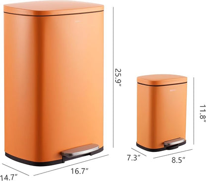 happimess HPM1006K Connor Rectangular 13-Gallon Trash Can with Soft-Close Lid and Free Mini Trash Can, Fingerprint Resistant, Modern, Minimalistic for Home, Kitchen, Office, Bathroom, Carrot Cake - Image 4