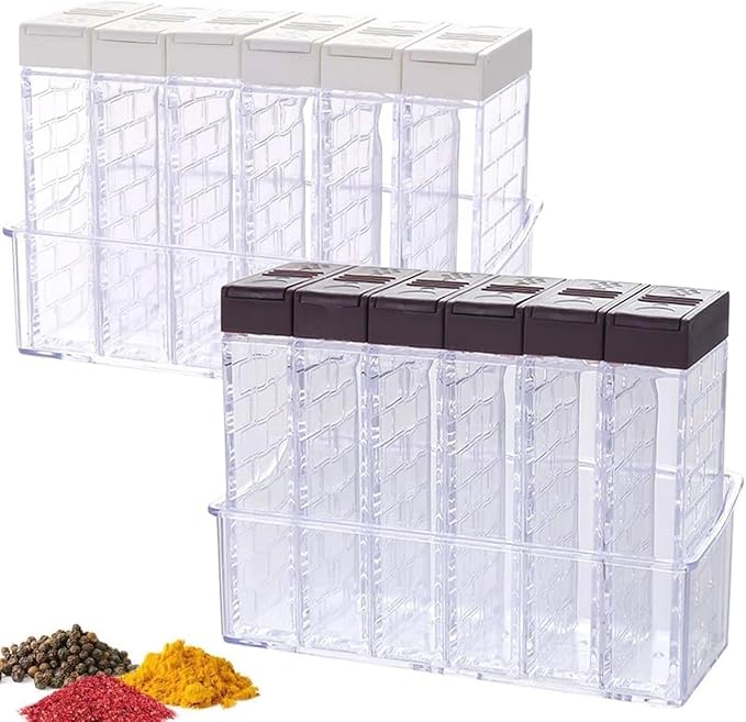 12 PCS Spice Shaker Jars, Salt and Pepper Shakers Set, Seasoning Shaker Boxes Condiment Set, Plastic Spice Dispenser Cases Clear Seasoning Storage Container Bottles with Lid & Tray (#A) by Anberky