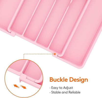 Lifewit Silverware Drawer Organizer, Expandable Utensil Tray for Kitchen, BPA Free Flatware and Cutlery Holder, Adjustable Plastic Storage for Spoons Forks Knives, 8.5"-14.1" x 12.1", Pink - Image 5