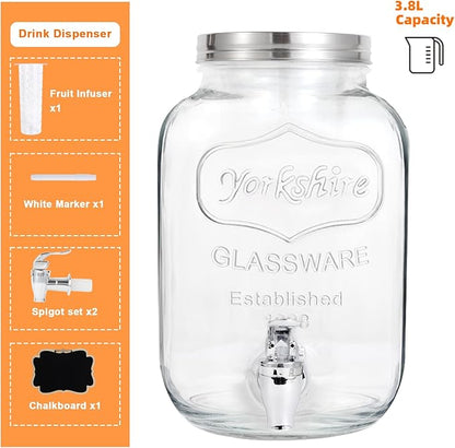 Drink Dispenser With Spigot,1 Gallon Glass Drink Dispensers For Parties,Beverage Dispenser with Fruit Infuser Sun Tea,Lemonade & Juice Dispenser for Parties, BBQ,Picnic,Weddings & Events - Image 2