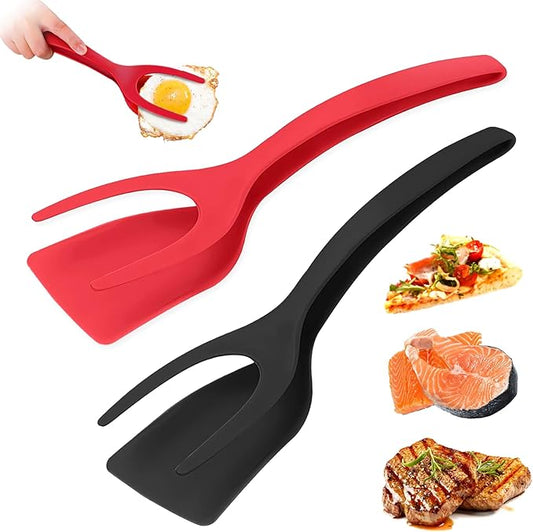 Egg Flipper Spatula Tongs 2 PCS Spatula for Non Stick Frying Pan 2 in 1 Grip & Flip Kitchen Tongs, High Heat Resistant BPA Free Cooking Utensils, Ideal Cookware for Pancakes, Fish, Eggs, Toast