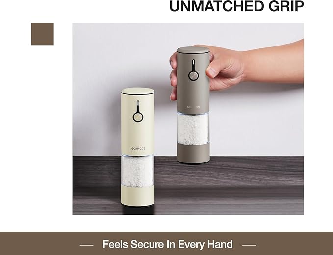 Stainless Steel Rechargeable Electric Salt and Pepper Grinder Set – USB Charging, One-Hand Electric Mill, Adjustable Coarseness, LED Light & Dust Cover –2pack(Greige & Buttercream) - Image 5