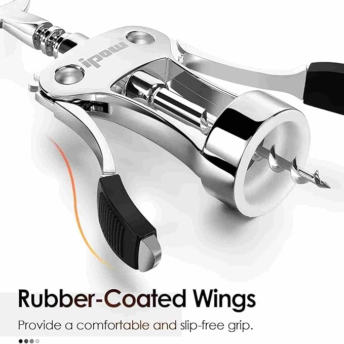 IPOW Wine Opener, Zinc Alloy Wine Bottle Opener, Wing Corkscrew Heavy Duty, Manual Multifunctional Cork Screw for Waiter, Silver - Image 5