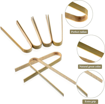 150 Pieces Mini Bamboo Disposable Tongs 4 Inch Bamboo Toast Tong Wooden Cooking Utensils Natural Green for Catering Buffet Home Use Tea Supplies - Image 3
