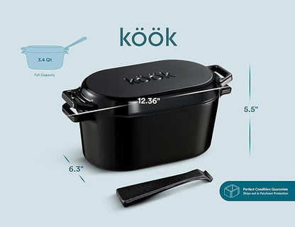 KooK Dutch Oven with Lid, Enameled Cast Iron Bread Baker, Dual Handles, 3.4 Qt, Oval, Includes Banneton Proofing Basket with Liner, Artisan Sourdough Bread Baking Set - Image 8