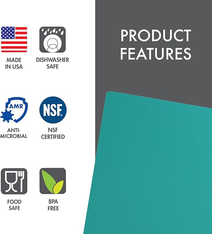 Dexas NSF Certified Polysafe Pastry Board, 16 x 20 inches, Reversible Kitchen Cutting Board, Teal Green