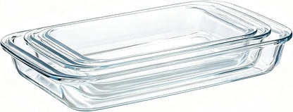 High Borosilicate Glass Baking Tray 3-Piece Set, 2.3 Quarts+1.6 Quarts+1.0 Quarts Rectangular Glass Baking Dish Container for Microwave and Oven, Suitable for Cooking, Baking Bread, Cakes and Meals