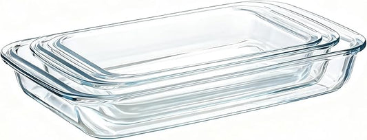 3 Pack High Borosilicate Glass Baking Dishes for Oven,(2.3QT,1.6qt,1.0QT),Rectangular Bakeware Sets,Deep Glass Casserole Dishes with Handle for Microwave,Oven,Baking,Meal Preparation by Unknown