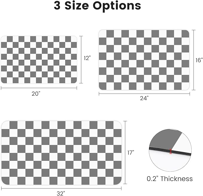 17" x 32" Checkered Dish Drying Mat for Kitchen Counter, Absorbent Coffee Bar Mat for Espresso Machine Coffee Countertops Accessories, Grey - Image 2