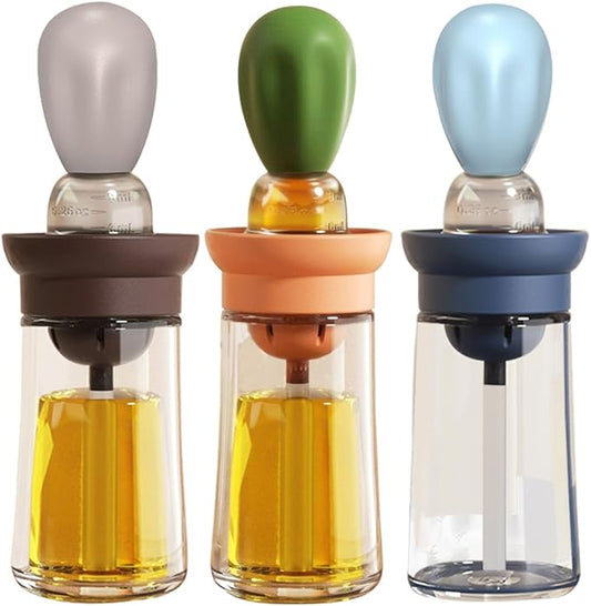 TINMIX Oil Dispenser with Brush - 3 Pack 2 IN 1 Olive Oil Dispensing Bottle with Basting Brush for Cooking Frying Baking Kitchen, 180ml, T-OB21 Blue+Grey+Green by TINMIX