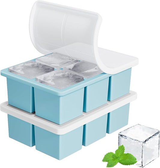 Large Ice Cube Tray for Whiskey: FDDBI Silicone Ice Cube Trays with Lid - 2Pack Big Square Old Fashioned Ice Cube Maker for Cocktail - 2inch Huge Cubed Ice Trays for Whisky by FDDBI