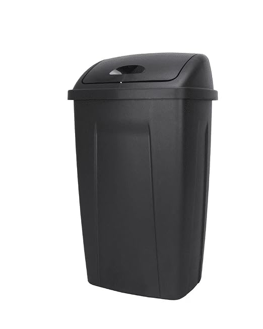 13 Gallon Kitchen Trash Can with Swing Top Lid - Black Plastic Garbage Bin for Home/Kitchen - Image 6