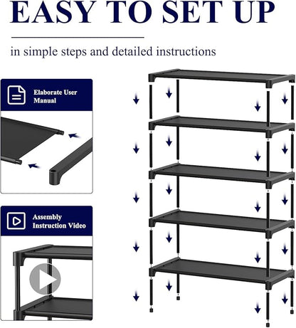 Kitsure Shoe Rack - Non-Woven Shoe Rack Shelf, Shoe Organizer for Closet, Entryway, Garage & Corridor, Stackable Shoe Shelves, 27.5" Wide - 5 Tier, Black - Image 4