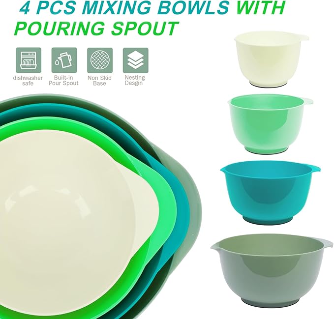 BoxedHome Classic Mixing Bowl Set, BPA Free Plastic, Microwave and Dishwasher Safe, 4.5 quarts (Army Green) - Image 2
