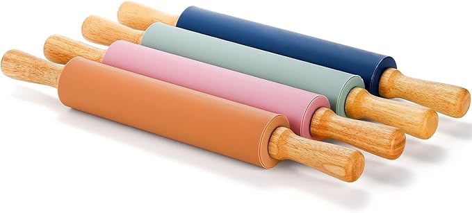 Yopay 4 Pack Silicone Rolling Pin for Baking, Non Stick Large 17 Inch Roller with Wood Handle for Tortillas Dough, Pizza, Pie, Pastries, Pasta, Cookies, Good Grips, Easy to Wash - Image 7