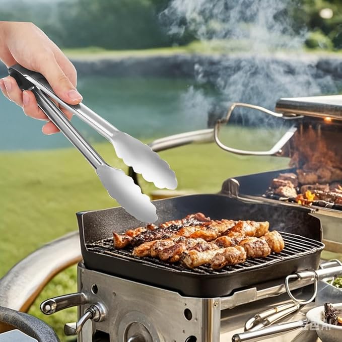 6pcs Stainless Steel Serving Tongs Gold or Silver Plated 9inch Heavy Duty Durable BBQ Clamps Design for Weddings Parties Banquets Buffets Family Gatherings Kitchen Cooking Serving Clip - Image 4