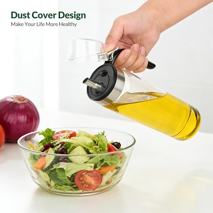 hotder Oil Bottles, Olive Oil Dispenser, Oil Dispenser Bottles, Oil Dispenser, Oil Dispenser Bottle for Kitchen, Glass Oil Bottle 500ml, Easy Refill & Cleaning Non-Drip Spout(500ml 2pcs) - Image 5